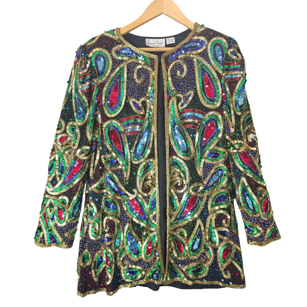 Laurence Kazar Vintage‎ Silk Sequin Beaded Paisley Evening Jacket Large